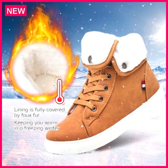 Women's Water-Resistant Ankle Boots with Faux Fur Lining, Adjustable Lace-Up - Picture 6 of 8